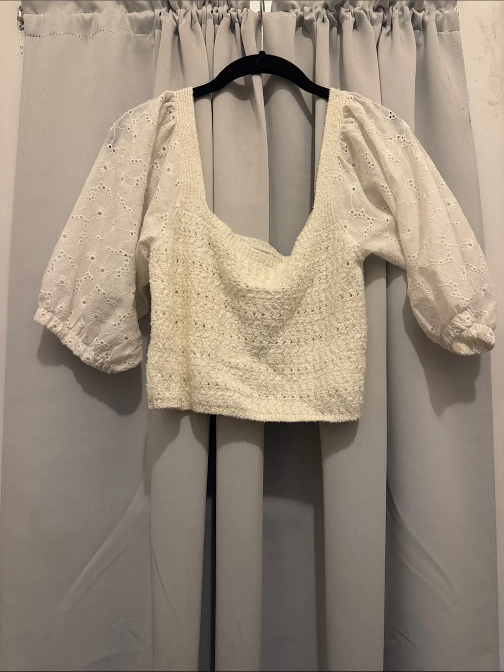 Zara Cream Crochet Bodice Puff-Sleeve Crop Top